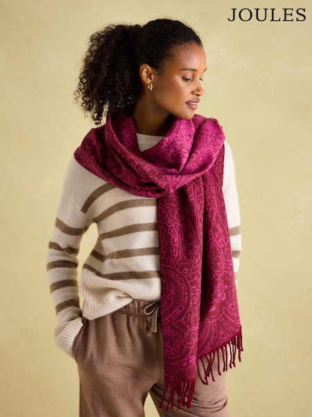 Joules Elissa Pink & Plum Double-Sided Jacquard Scarf (N21056) | R$ 295