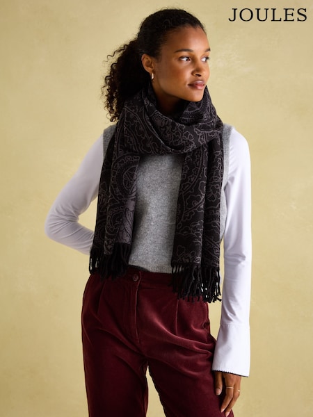 Joules Elissa Black & Grey Double-Sided Jacquard Scarf (N21057) | R$ 295