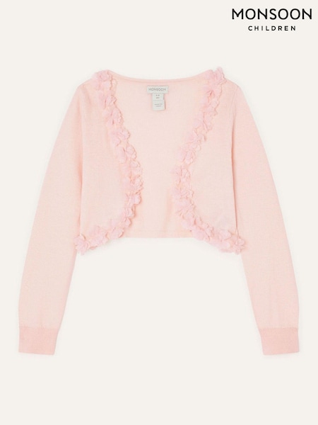 Monsoon Pink 3D Floral 100% Cotton Trim Cardigan (N21067) | OMR14 - OMR16