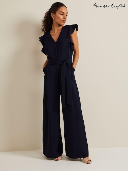 Phase Eight Blue Petite Kallie Frill Jumpsuit (N21105) | €178