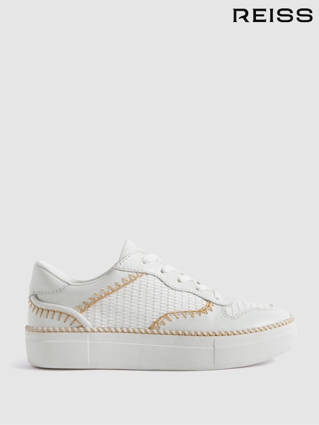 Reiss Lottie Leather Raffia Trainers (N21207) | ‏1,152‏₪