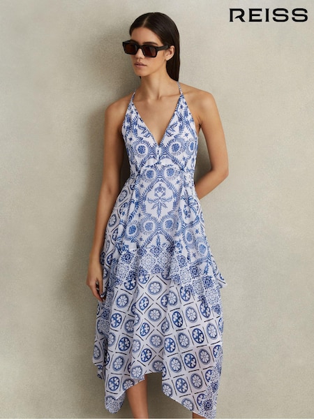 Reiss Tiller Side Pleat Asymmetric Midi Dress (N21213) | €301