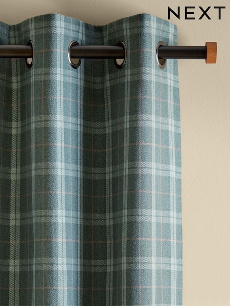 Green Brushed Check Lined Eyelet Curtains (N21227) | €39 - €86