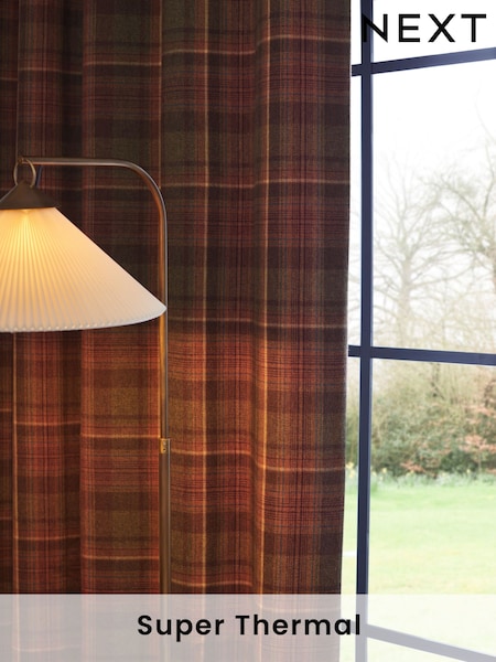 Rust Orange Brushed Check Super Thermal Curtains (N21237) | €107 - €227