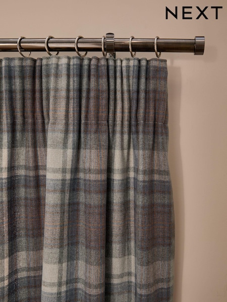 Blue/Grey Alpine Check Lined Pencil Pleat Curtains (N21238) | $156 - $324
