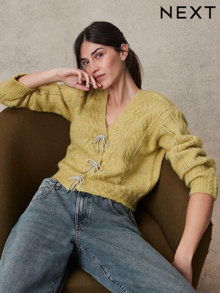 Galben - Sparkle Fundă Button Cable Knitted Cardigan (N21289) | 148 LEI