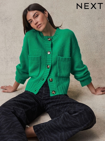 Živo zelena - Soft Touch Button Up Pocket Knitted Cardigan (N21302) | € 18