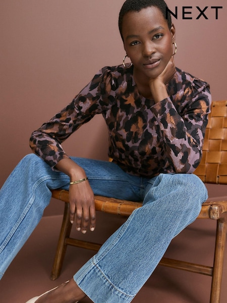 Purple Leopard Animal Crew Neck Long Sleeve Pattern Knitted Jumper (N21316) | €5