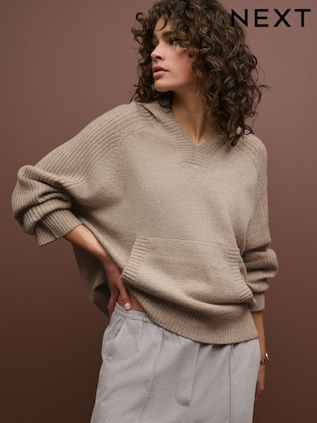 Neutral 100% Lambswool Knitted Hoodie Jumper (N21328) | €29