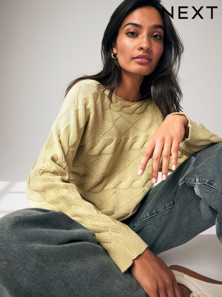 Sprana rumena - Cable Off the Shoulder 100% Cotton Jumper (N21351) | € 21