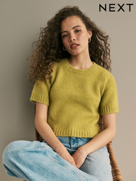 Lime Green Short Sleeve Crew Neck Jumper With Wool (N21354) | €17
