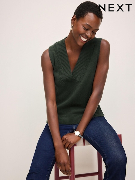 Khaki Green Premium 100% Lambswool Sleeveless V-Neck Knitted Vest Tank Top (N21385) | €19