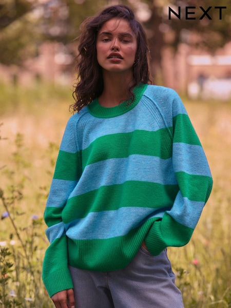 Grün/Blau gestreift - Seam Detail Crew Neck Jumper with Wool (N21398) | 15 €