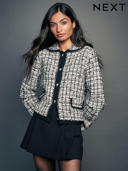 Черно-белая клетка - Smart Textured Bouclé Knitted Tweed Jacket (N21404) | €14