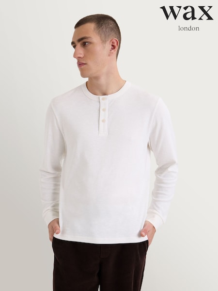 Crema - Regular Wax London Caleb Waffle Henley Sweat Top