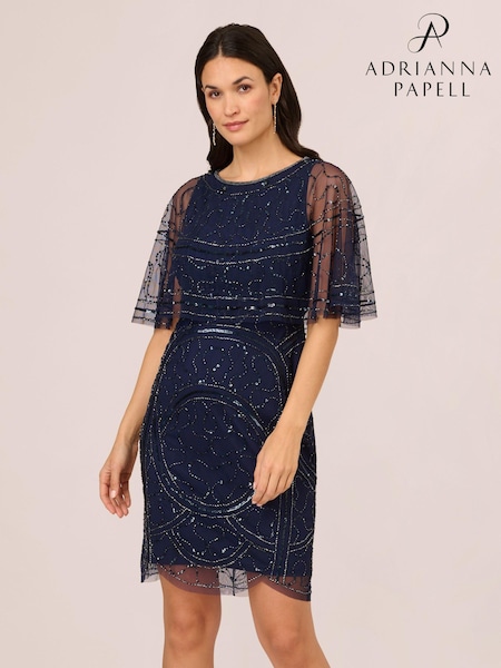 Adrianna Papell Blue Studio Bead Mesh Popover Dress (N21463) | 46 €
