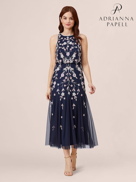 Adrianna Papell Blue Beaded Blouson Dress (N21488) | €204