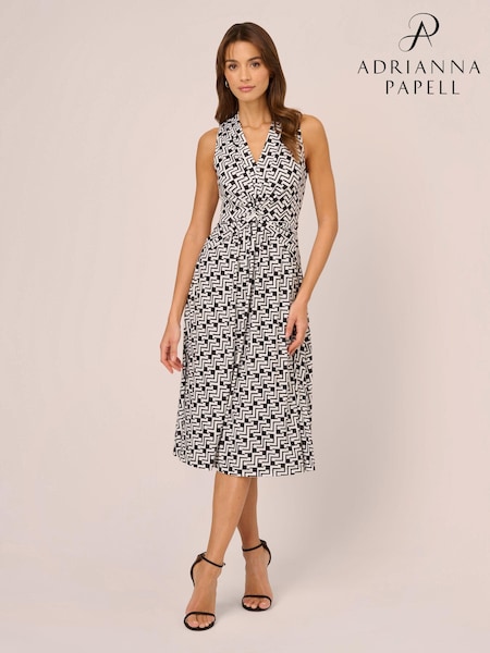 Adrianna Papell Printed Black Midi Dress (N21489) | €72