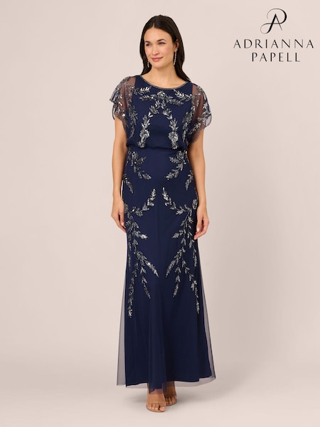 Adrianna Papell Blue Studio Beaded Flutter Blouson Gown (N21499) | € 279