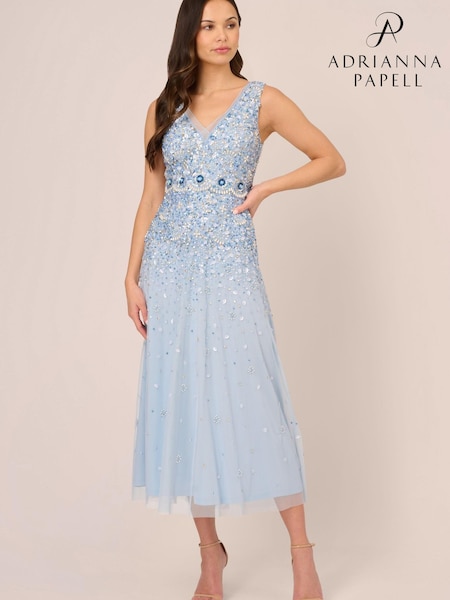 Adrianna Papell Blue Beaded Ankle Dress (N21501) | 1,249 LEI