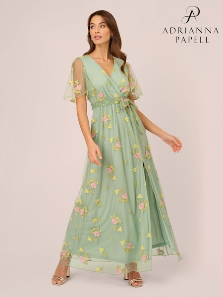 Adrianna Papell Green Embroidered Maxi Dress (N21503) | ₪850