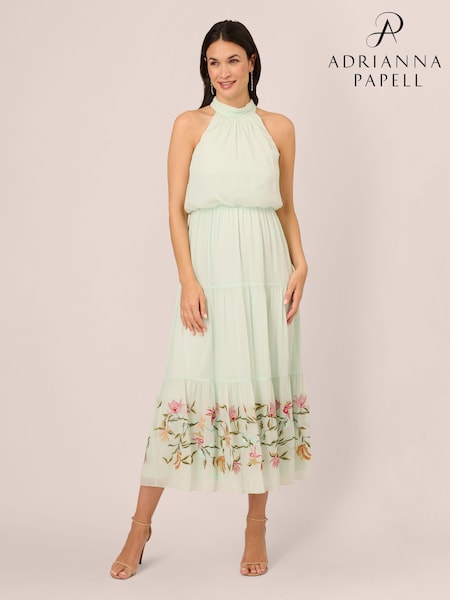 Adrianna Papell Green Bead Chiffon Halter Dress (N21516) | €76