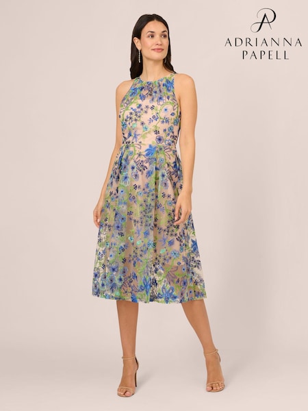 Adrianna Papell Blue Embroidered Fit And Flare Dress (N21528) | 169 €