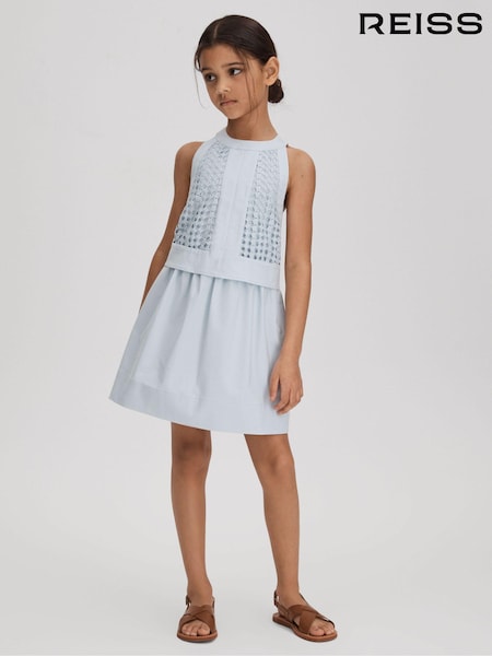 Reiss Blue Eden 9-13 yrs Embroidered Halter Neck Dress (N21543) | 595 QAR