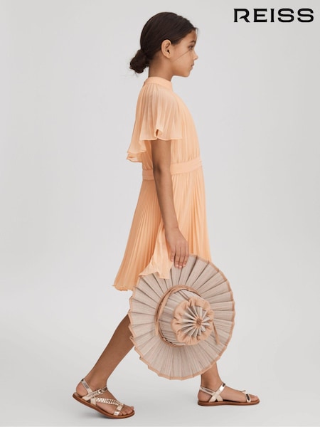 Reiss Apricot Verity Senior Pleated Cape Sleeve Dress (N21549) | €120