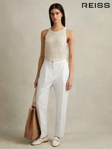 Reiss White Farrah Tapered Suit Trousers with TENCEL™ Fibers (N21561) | AED994