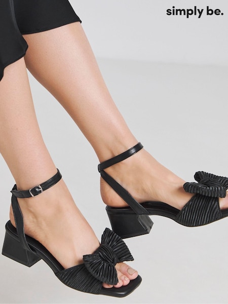 Simply Be Black Wide Fit Plisse Bow Low Occasion Heels In Wide Fit (N21586) | 188 QAR