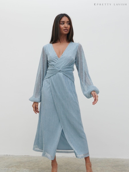 Pretty Lavish Blue Metallic Freina Plisse Metallic Dress (N21629) | €44