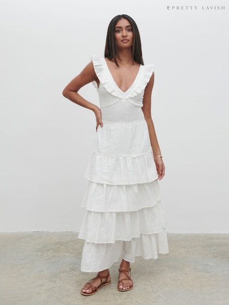 Pretty Lavish Cream 100% Cotton Opal Ruffle Midaxi Dress (N21640) | €43