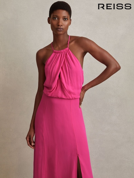 Reiss Pink Elliana Drape Front Midi Dress (N21681) | €80