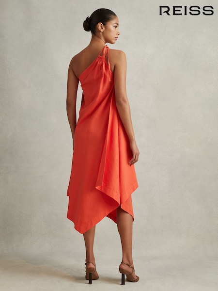 Reiss Orange Jeanne One Shoulder Draped Midi Dress (N21687) | €95