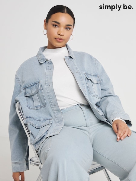 Simply Be Blue Utility Cargo Pocket Denim Jacket (N21711) | €27
