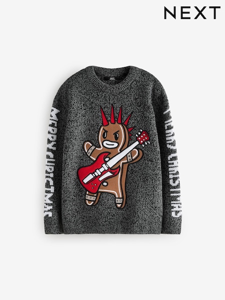 Charcoal Grey Gingerbread 100% Cotton Christmas Jumper (3-16yrs) (N21781) | AED71 - AED88