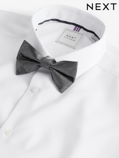 White/Silver Glitter Bow Tie Slim Fit Single Cuff Shirt And Bow Tie Pack (N21786) | €6