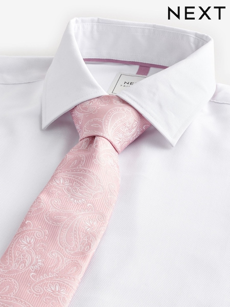 أبيض/وردي - مزركش بيزلي - تلبيس قياسي - Occasion Shirt And Tie Pack (N21787) | ‏78 د.إ.‏