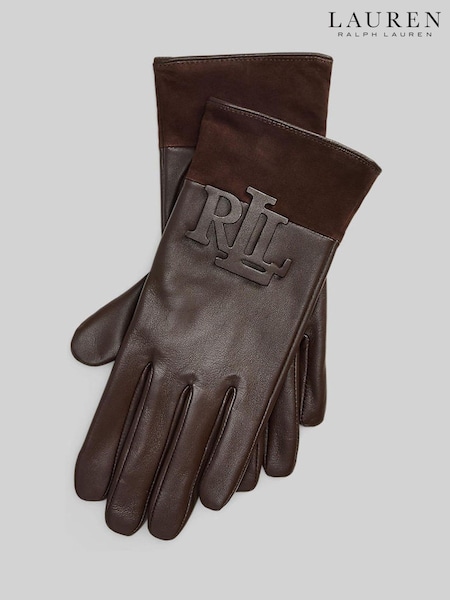 Brown - Lauren Ralph Lauren Leather And Suede Logo Detail Gloves