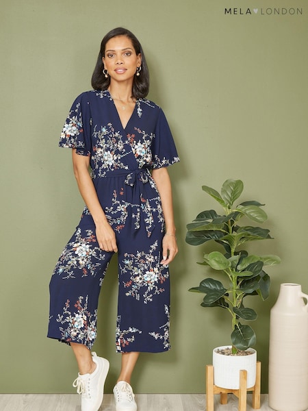 Mela Blue Floral Print Jumpsuit With Angel Sleeves (N21888) | €26
