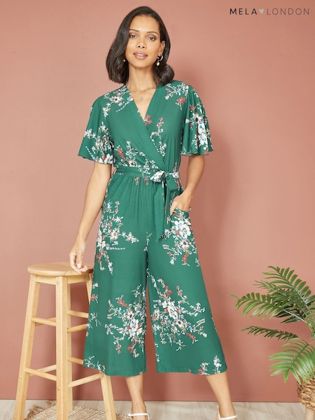 Mela Green Floral Print Jumpsuit With Angel Sleeves (N21893) | €26