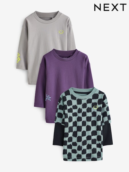 Grau/Schwarz - 100% Cotton Long Sleeve T-Shirts 3 Pack (3mths-7yrs) (N22035) | 10 € - 12 €