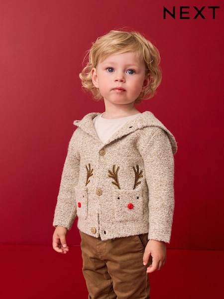 Neutral Reindeer Christmas Cardigan (3mths-7yrs) (N22036) | €21 - €25