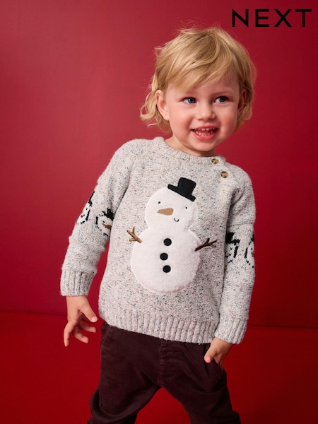 Grey Snowman Christmas Crew Neck Jumper (3mths-7yrs) (N22051) | €18 - €20
