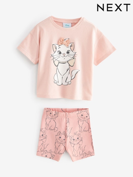 rožnata - Disney Aristocat Marie Short Sleeve 100% Cotton T-Shirt and Shorts Set (3mths-7yrs) (N22054) | € 13 - € 17
