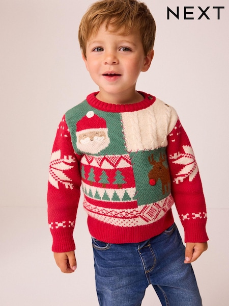 Red Patchwork Christmas Jumper (3mths-7yrs) (N22056) | AED60 - AED67