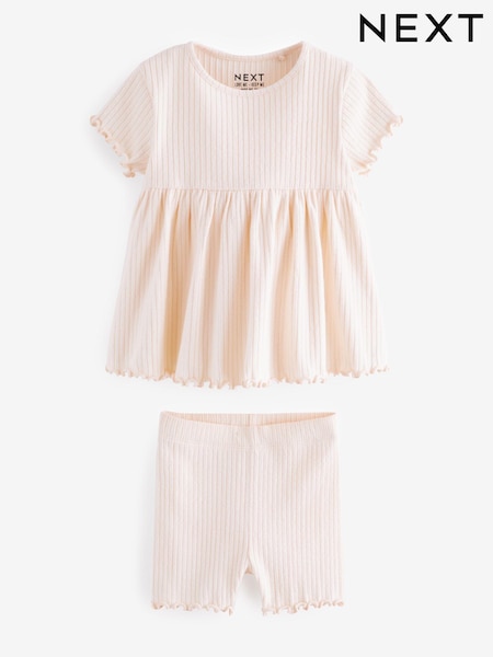 Svetlo roza - Ribbed Short Sleeve Peplum Top and Cycle Shorts Set (3mths-7yrs) (N22065) | € 9 - € 12