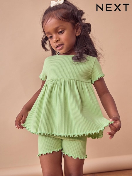 zelena - Ribbed Short Sleeve Peplum Top and Cycle Shorts Set (3mths-7yrs) (N22066) | € 9 - € 12