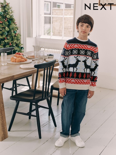 Matching Family Boys Christmas Fairisle Pattern Reindeer Jumper (3mths-16yrs) (N22076) | ‏6 ر.ع.‏ - ‏8 ر.ع.‏